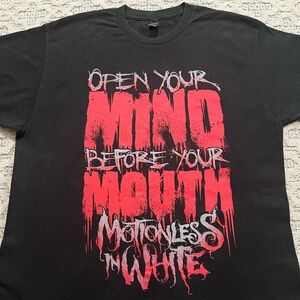 🎸 '16 Motionless In White Band Immaculate Misconception Lyrics Wild Red Text Tee